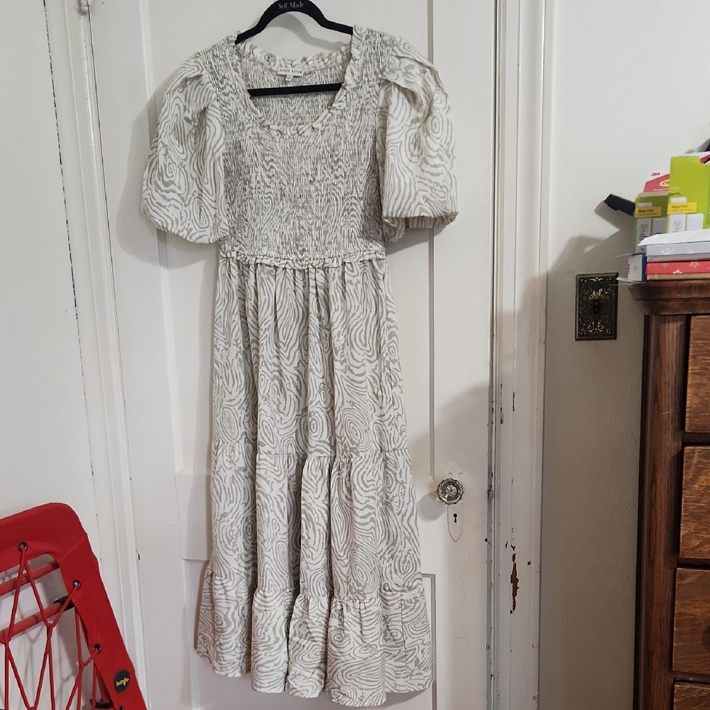 Moon River Cream Patterned Midi Dress